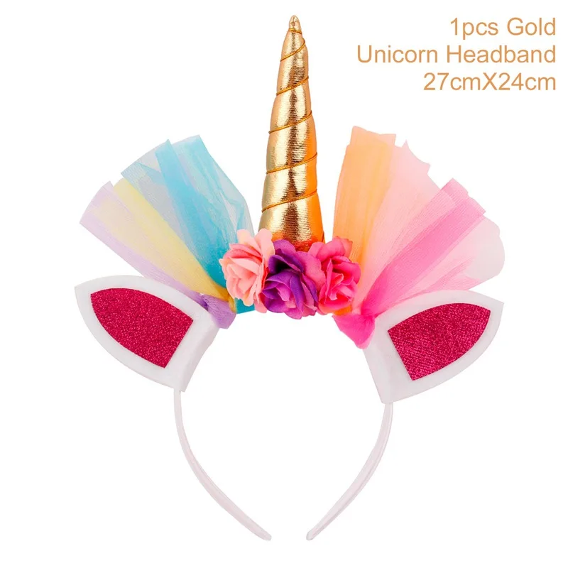 Tulle Gold Headband QIFU Unicornio украшения каваи Единорог вечерние Единорог день рождения Единорог вечерние принадлежности Unicornio тема юбилей воздушный шар Balon - Цвет: Tulle Gold Headband