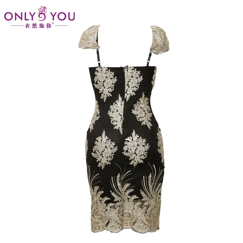 ONLY YOU Little Black Dress Women Summer 2017 Gold Embroidery Puff Sleeve Sweetheart Party Dresses Vestidos De Verano LC61356 | Женская
