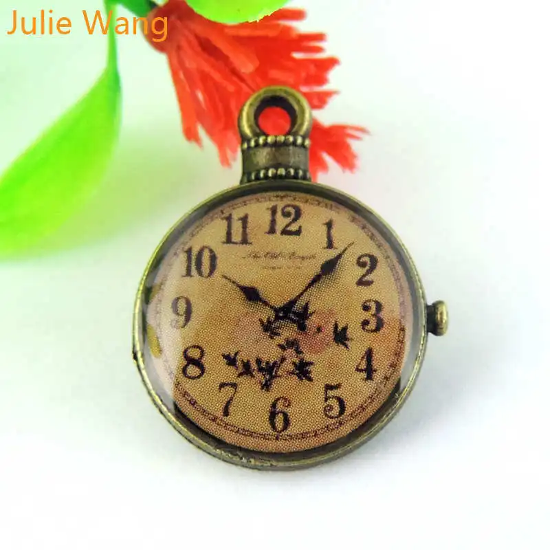 

Julie Wang 5/10/20PCS Clocks Pocket Watch Charms Antique Bronze Alloy Pendants Necklace Jewelry Making Accessory Suspension