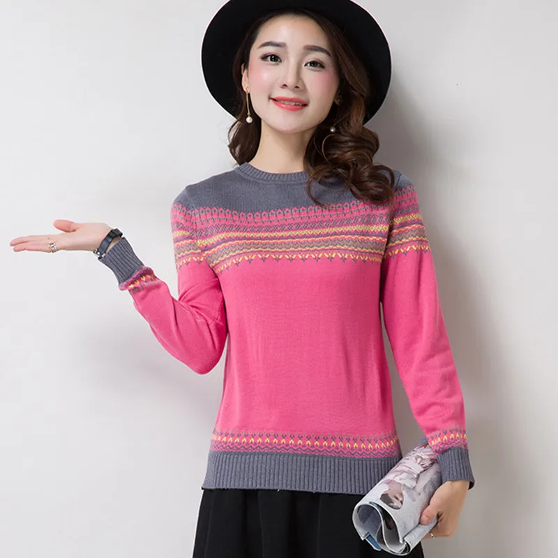 Women Pullover Knitted Sweater Long Sleeve Autumn Loose Pattern Short Pull Casual Ladies Jumper Tops Large Size 3XL L55 | Женская одежда