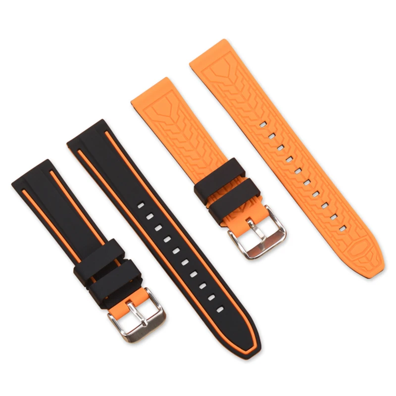 BEAFIRY Soft Silicone Rubber Watch Band Strap 20mm 22mm 24mm Waterproof Watchband black grey orange blue red yellow white sport