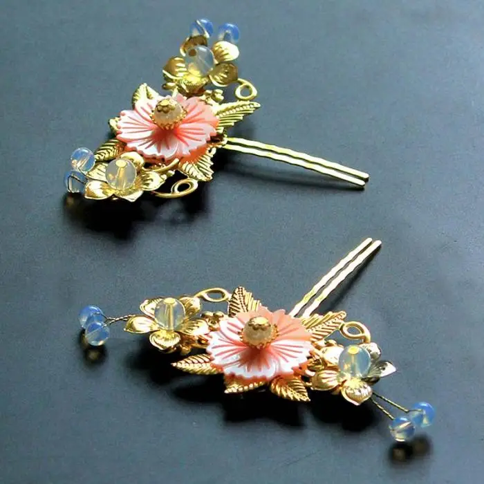Chinese Gold Long Tassel Hair Stick Hairpins Phoenix Tiaras Earrings Handmade Flower Bridal Jewelry Sets Wedding Accessories LB