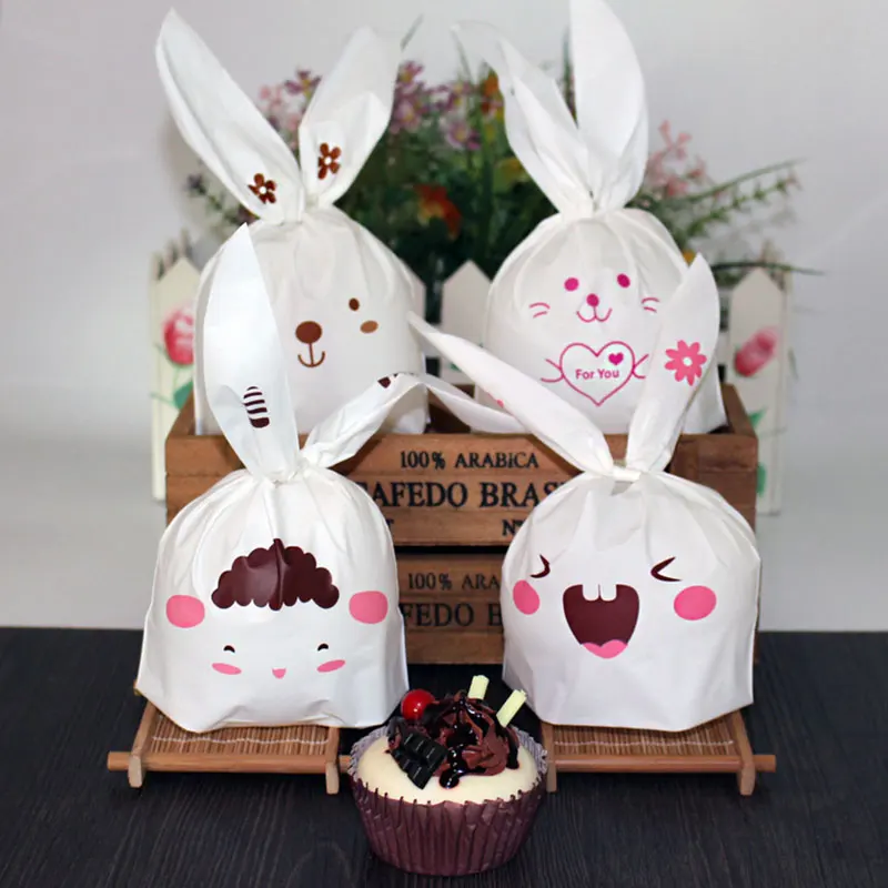 50 pcs White Rabbit ears cartoon animal cookie Gift Bag for Christmas birthday Party Candy Food&ampHandmade soap Packaging bags | Дом и сад