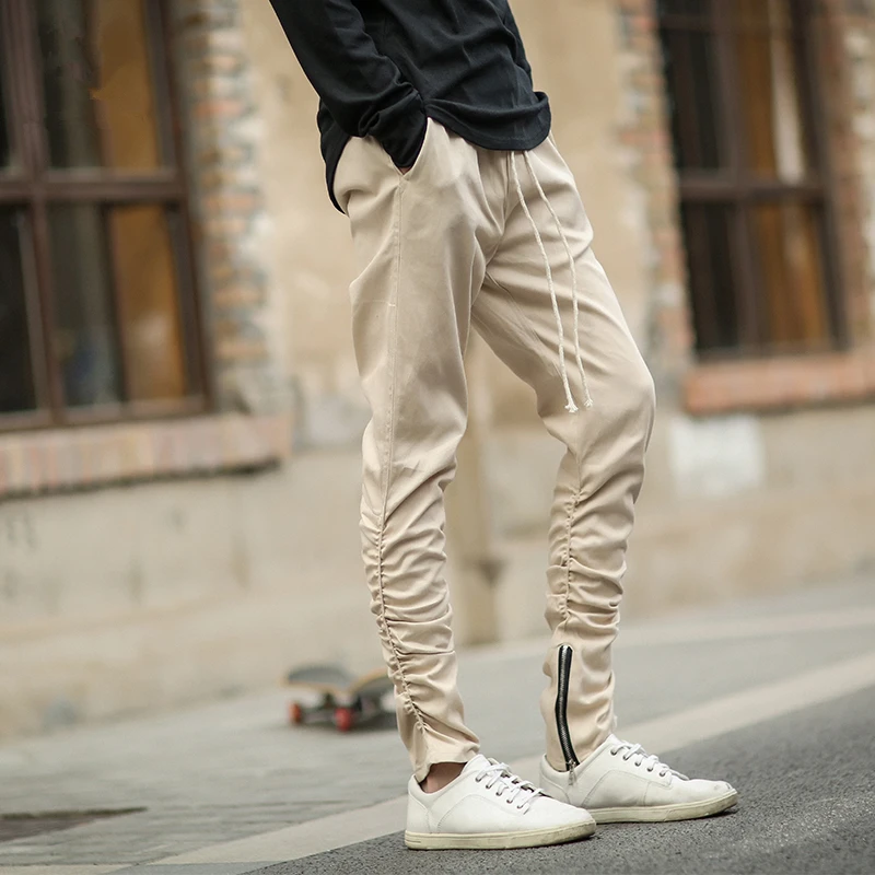 Мужские облегающие брюки шаровары в стиле хип хоп с молнией Kanye черные хаки