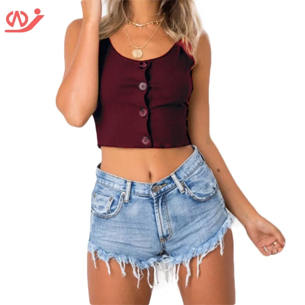 Women's Sleeveless Vest Button Front Crop Tank Top Knit Belly Shirt | Женская одежда