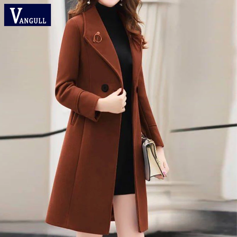 Vangull женские шерстяные пальто модные тонкие однотонные длинные куртки 2019 Осень