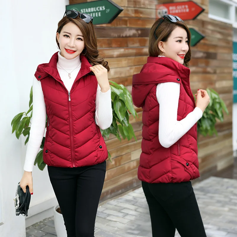 New Korean vest women autumn winter thick Removable cap Hooded plus size sleeveless coat 4XL | Женская одежда