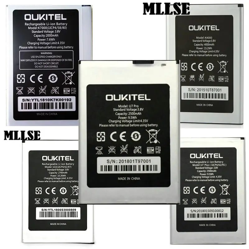 MLLSE U22 K4000 K7000 U7 PRO батарея для Oukitel PLUS мобильная телефонная код