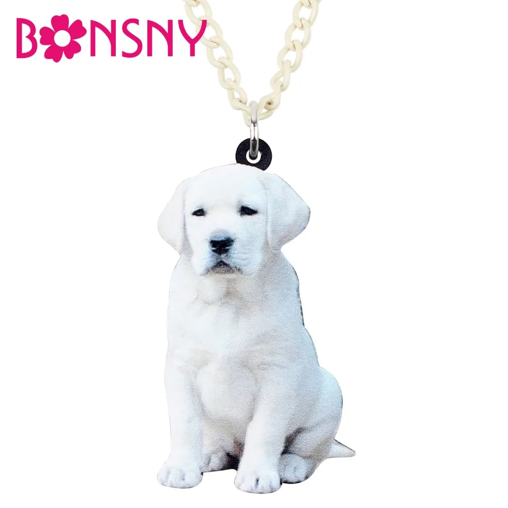 

Bonsny Acrylic White Labrador Dog Necklace Pendant Chain Sweater Collar Fashion Animal Pets Jewelry For Women Girls Accessories