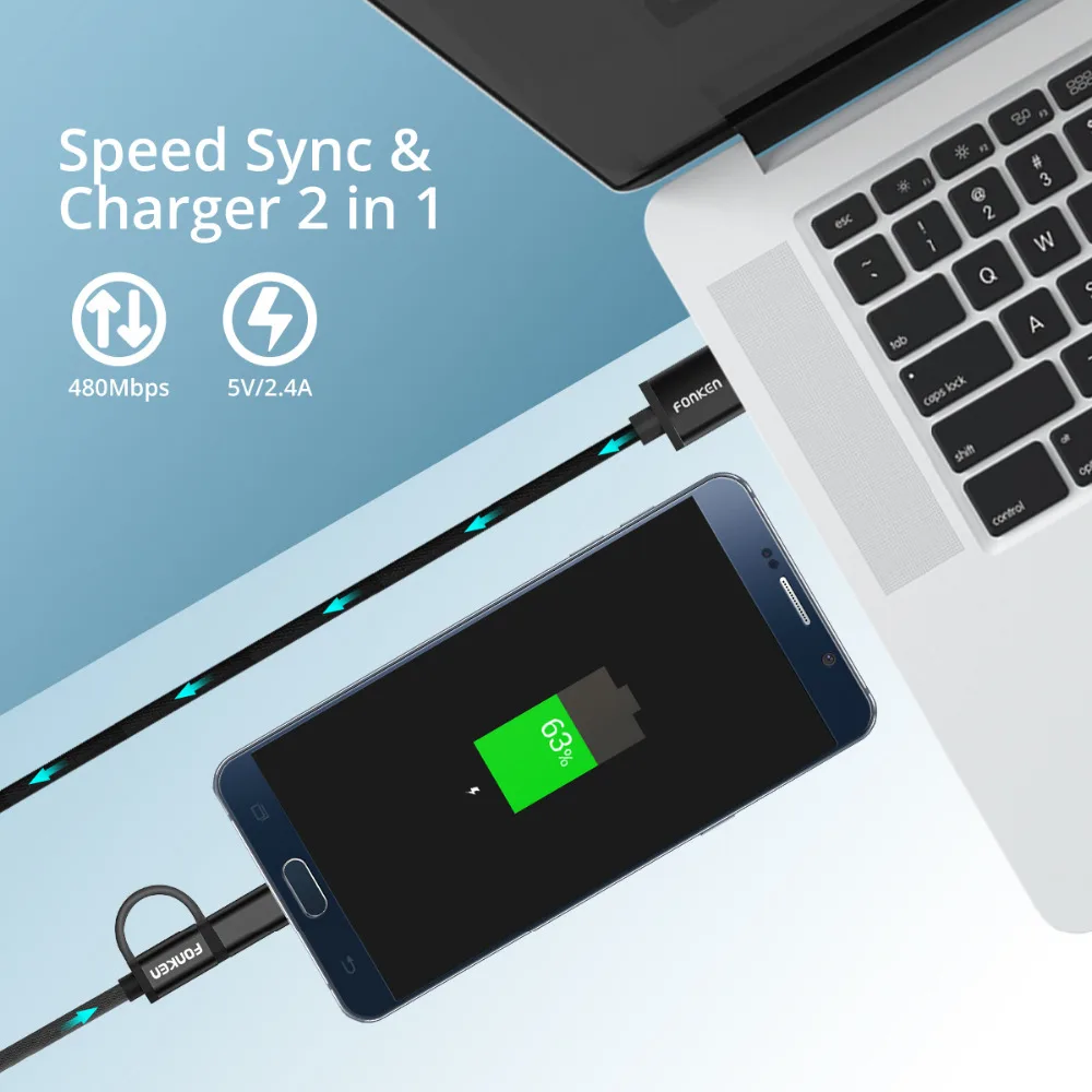 FONKEN 2 в 1 USB кабель Micro Тип C Быстрая зарядка телефонный Mini Зарядка адаптер м для