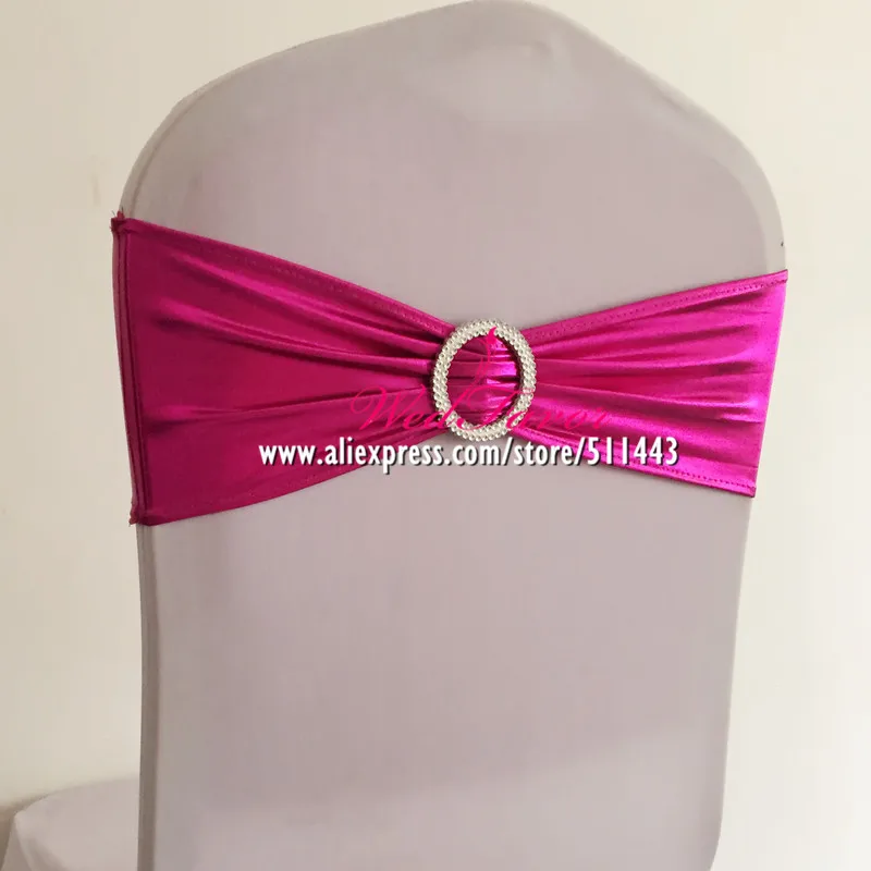 Fuchsia 50 шт. металлический, золотой, серебряный, лайкра, спандекс, растягивающийся пояс для стула, с круглой пряжкой, для свадебного торжества, отеля, вечерние, украшения - Цвет: Fuchsia