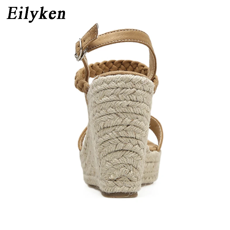 Eilyken/Новинка года; босоножки на танкетке с ремешком и пряжкой; Эспадрильи на высоком каблуке с открытым носком; повседневные босоножки; Цвет черный, коричневый; Размеры 35-40