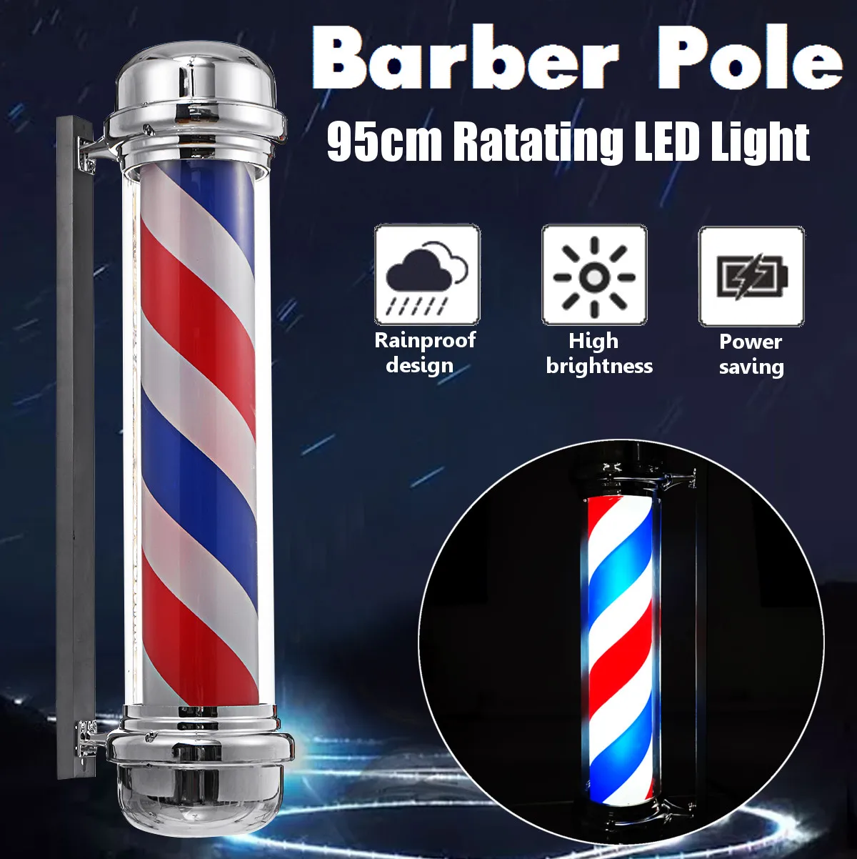 4 Types Barber Shop Light Red White Blue Stripes Rotating LED Light Lamp Hairdressing Salon Outdoor Hanging Sign Lamp