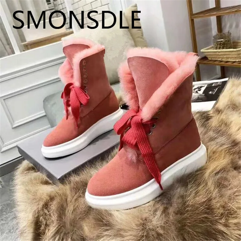 SMONSDLE/Новые модные черные зимние женские ботильоны из натуральной кожи с круглым