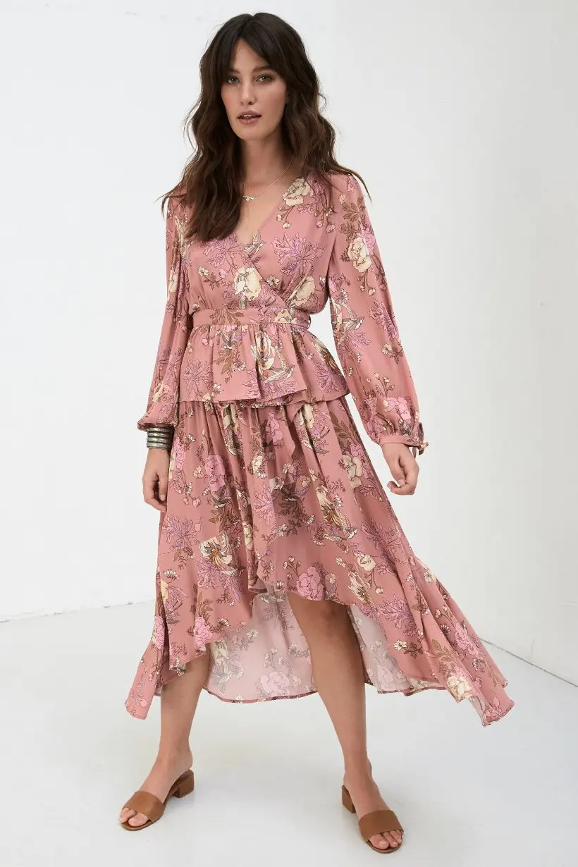 BOHOFREE эластичная резинка на талии Цветочный Макси Saia Gypsy Boho шикарный стиль Rosa юбка