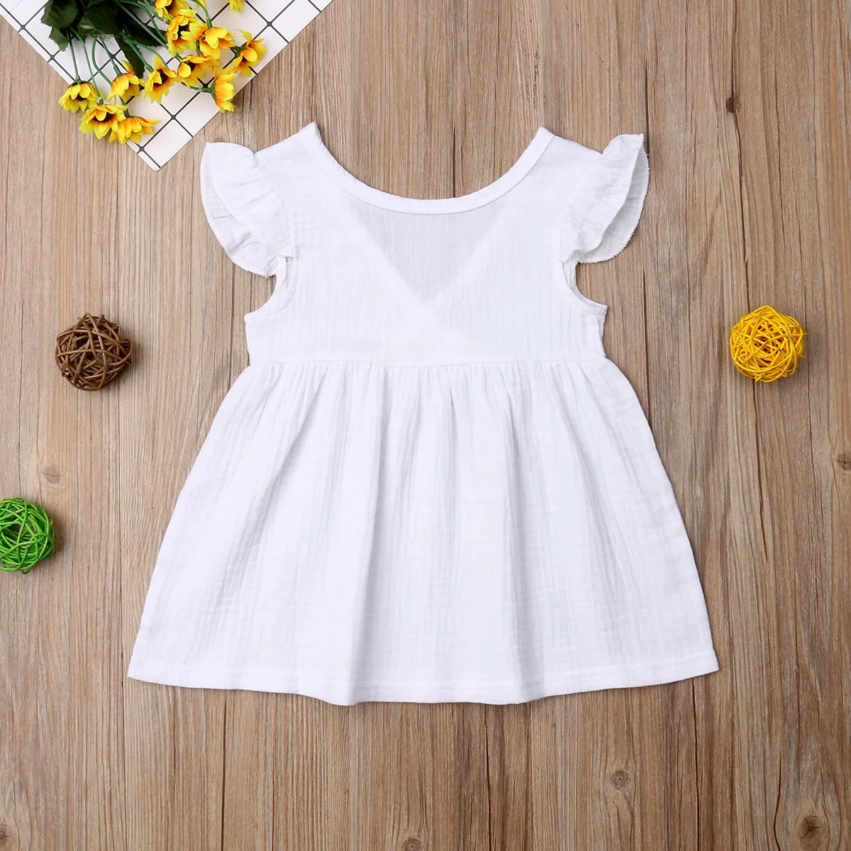 Summer Kids Baby Girl Dress Sleeveless Solid Color Ruffle High Waist Party Dresses Clothes | Детская одежда и обувь