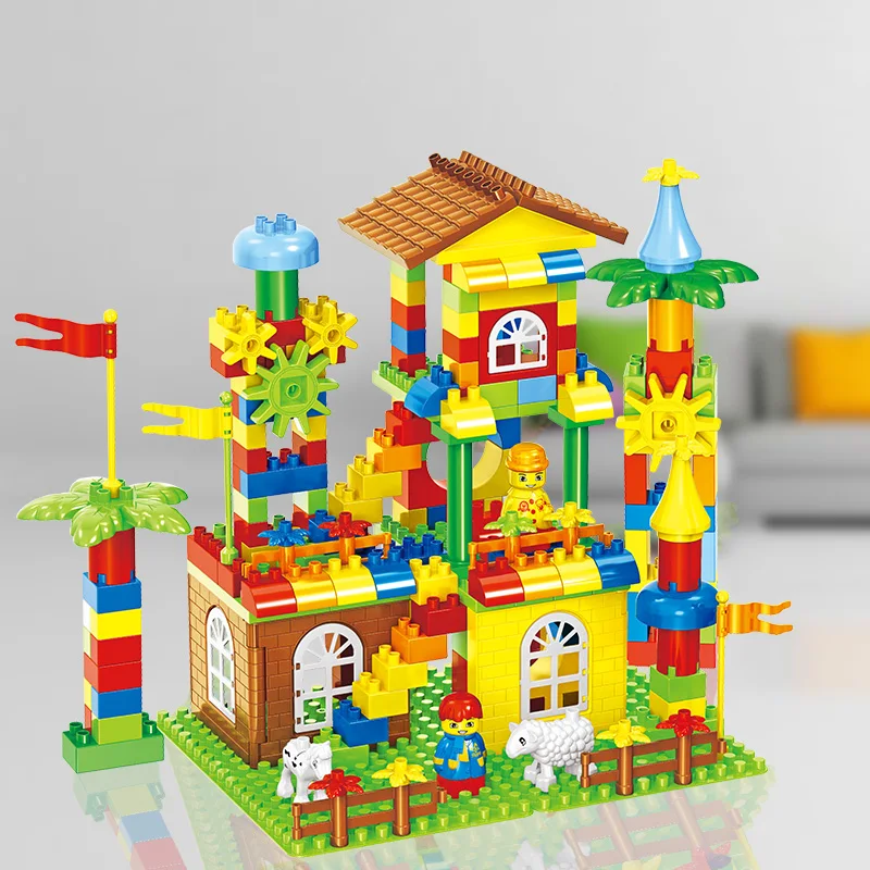 DIY красочный городской дом крыша Шестерня животное большие строительные блоки