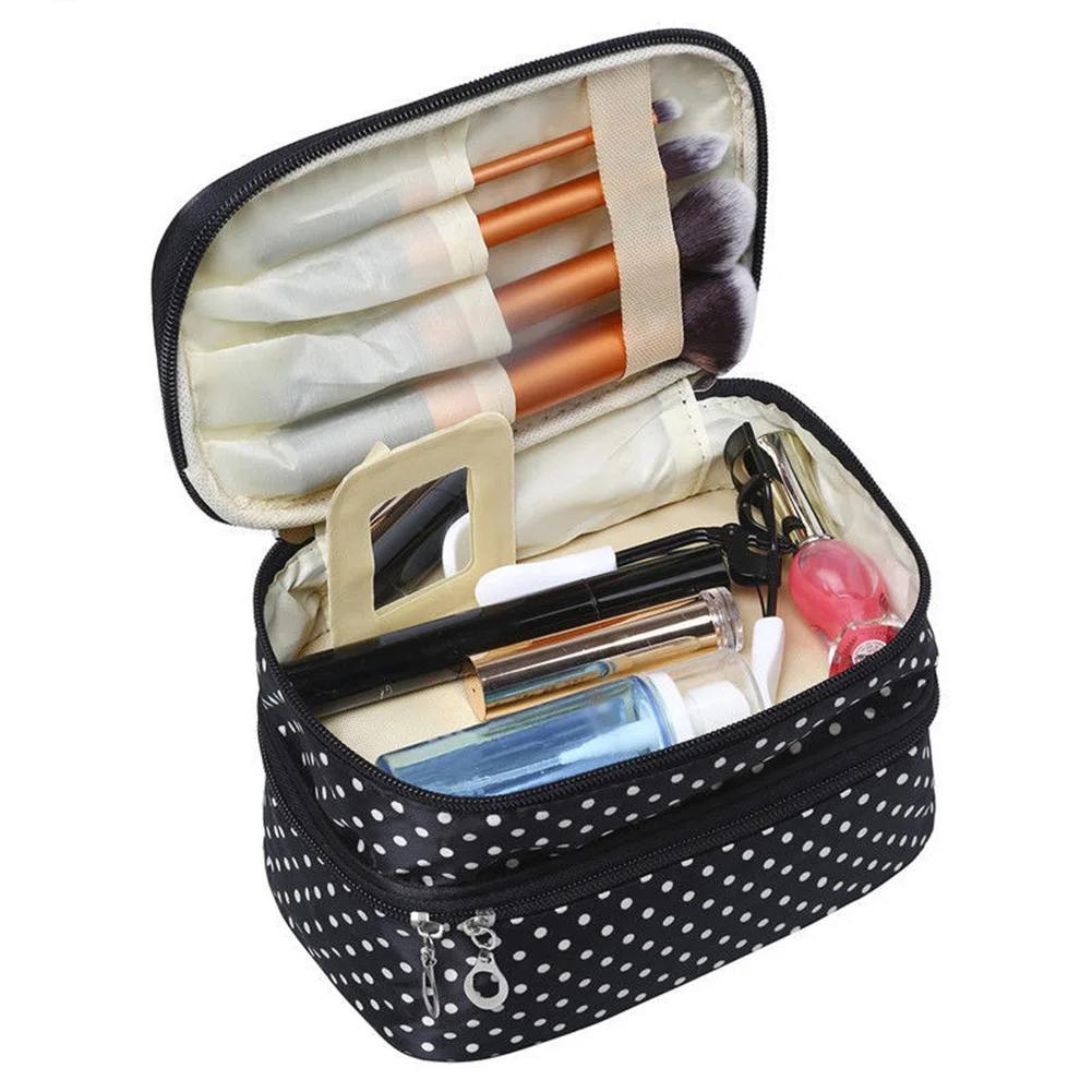 

Travel Cosmetic Polka Dot Double Layers Makeup Toiletry Organizer Storage Bag