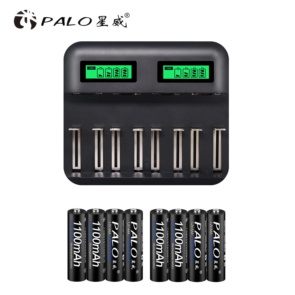 8AAA and charger PALO ЖК-дисплей USB Smart AA зарядное устройство для AA AAA SC C D размер аккумуляторная батарея+ 1,2 в AA AAA перезаряжаемые батареи - Цвет: 8AAA and charger