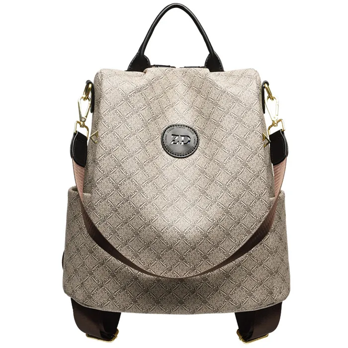 khaki with black Женский рюкзак высокого качества, Молодежные кожаные рюкзаки для девочек-подростков, женская школьная сумка через плечо, роскошный Рюкзак mochila - Цвет: khaki with black