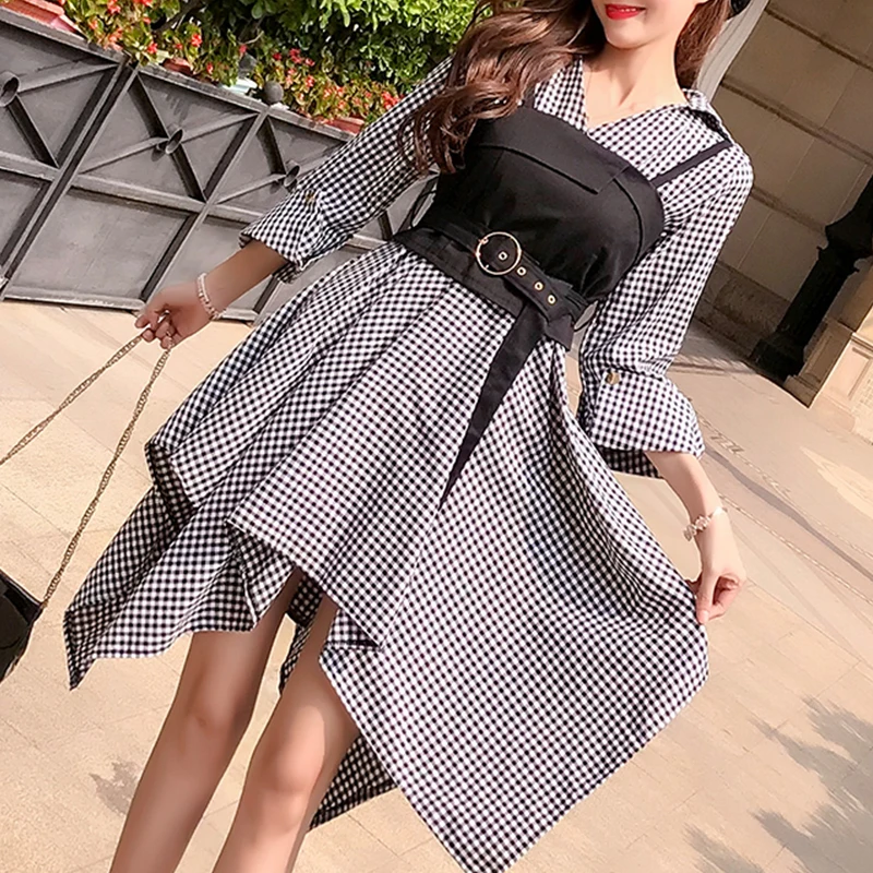 Комплект из жилетки и платья Trytree женский в клетку для офиса| |