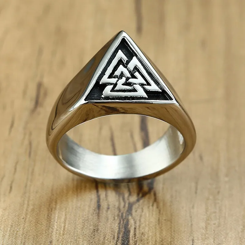 Viking Valknut Кольцо мужское древнее серебро из нержавеющей стали треугольники убитого воина узел Odinism Ragnar Asatru Loki мужские ювелирные изделия