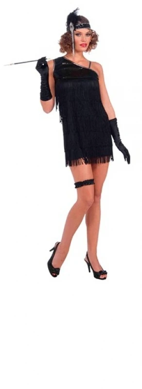 FREE SHIPPING 1103 Black Flapper 20s 1920's Chicago Gangster Fancy Dress Costume Full Outfit
