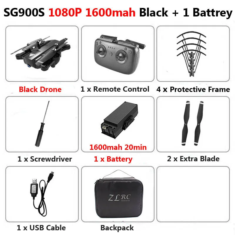 B 1080P1600mah1B Bag SG900S Профессиональный gps WiFi FPV Дрон с камерой 720P 1080P складной оптический поток широкий угол RC Квадрокоптер Вертолет игрушки F11 - Цвет: B 1080P1600mah1B Bag