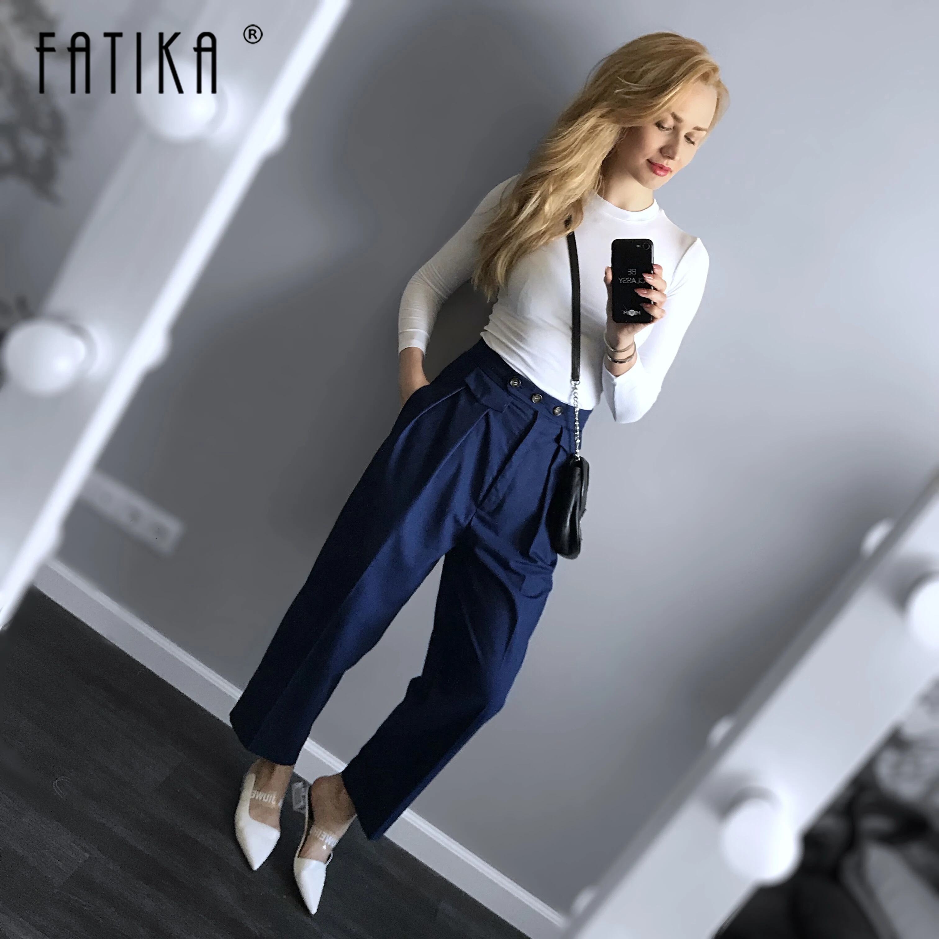 FATIKA брюки с высокой талией, свободные однотонные свободные штаны длиной до щиколотки, элегантные женские высококачественные брюки с карманами, новая женская одежда