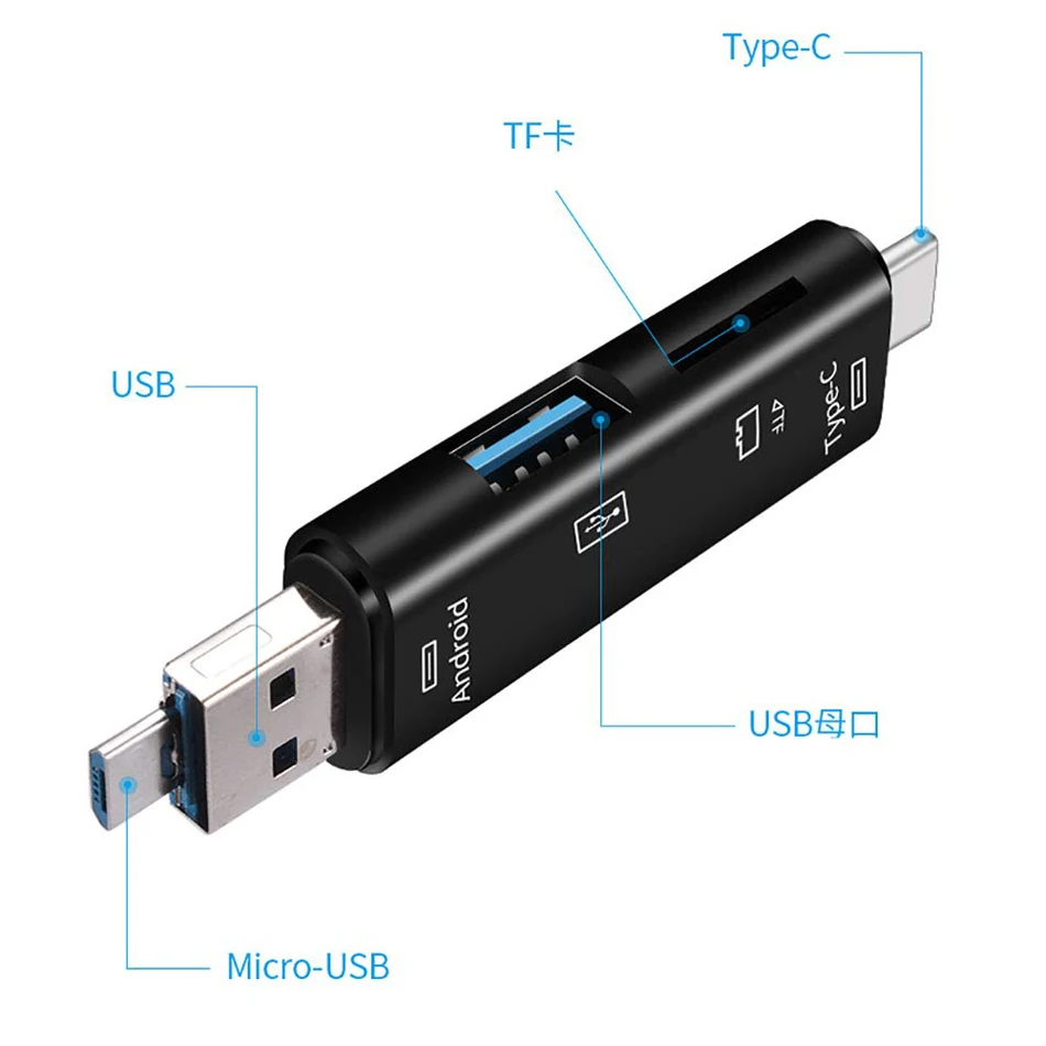 Raugee type C и Micro USB OTG карта адаптер 3 в 1 USB-C-ридер флэш-накопитель TF разъем для чтения для мобильного телефона ПК Mac компьютера