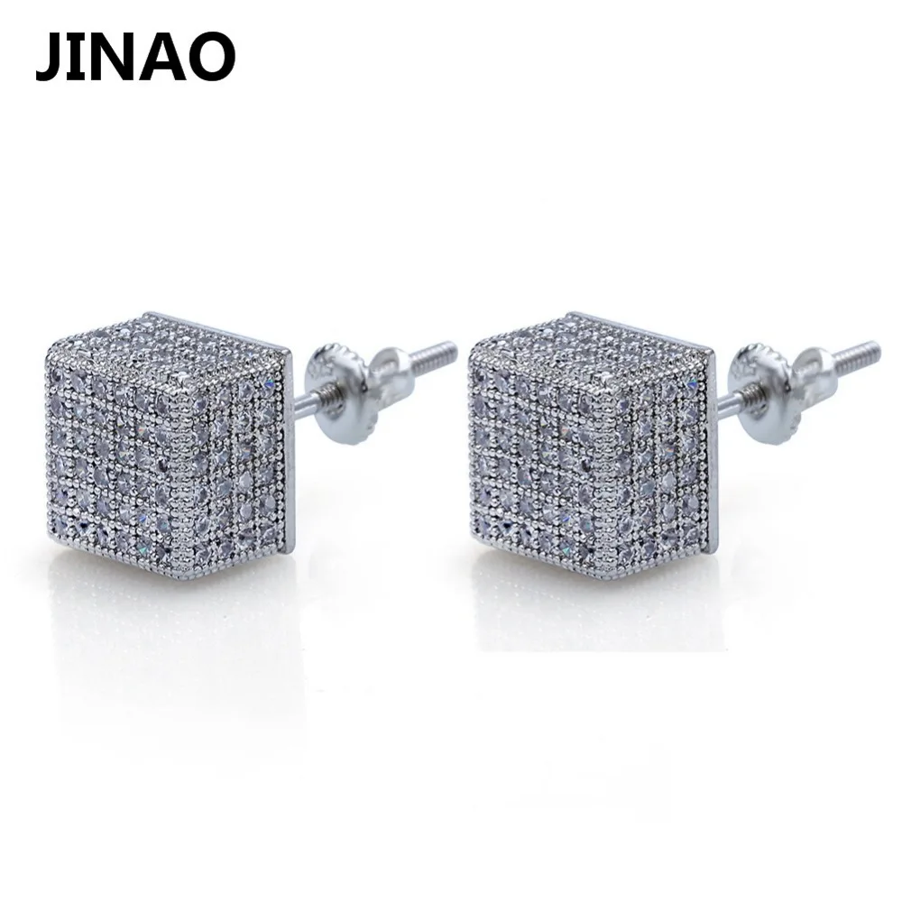 JINAO новые мужские льдом квадратный AAA CZ цвета: золотистый серебристый Цвет серьги