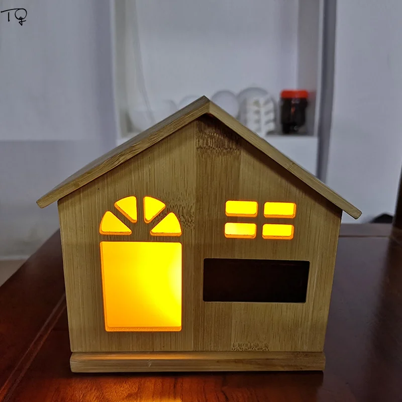 

Ночник с зарядкой через USB, бамбуковый дом, светодиодные часы, индукционные часы, трехцветный умный дом, детский день рождения, Рождественск...
