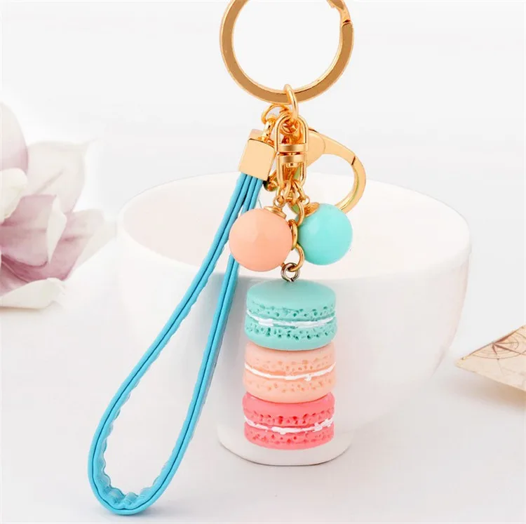 Creative Macarons Cake Key Chain Hide Rope Pendant Fashion Keychains Car Keyrings Accessories Women Bag Charm Trinket Wholesale | Украшения