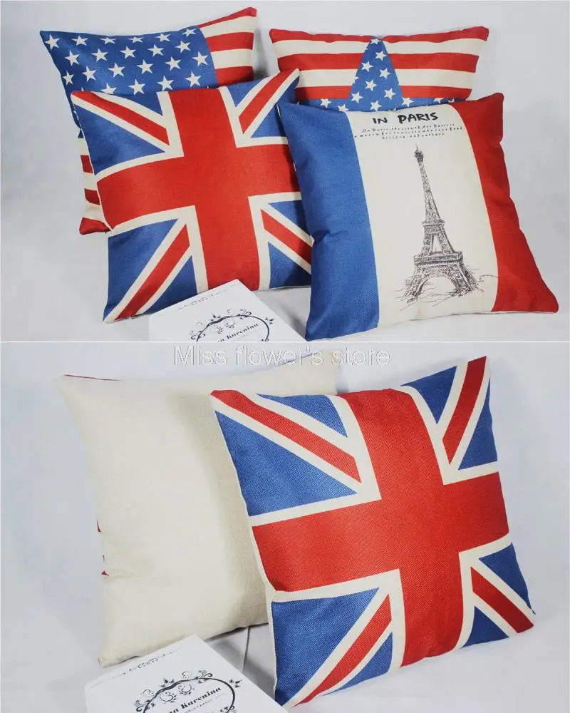 Утолщенная хлопковая льняная подушка в стиле ретро с флагом США Великобритании