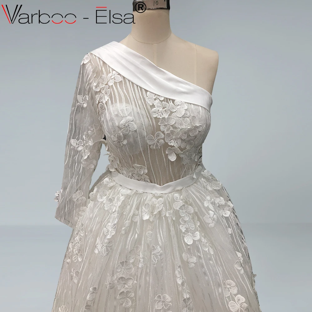 Женское вечернее платье с длинным рукавом VARBOO_ELSA белое и зеленое кружевное на