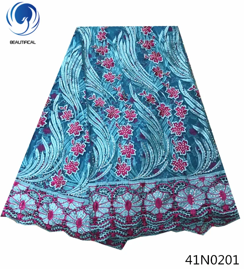 Beautifical beaded african lace cord fabric french laces fabrics high quality tulle with rhinestones 5yards 41N02 | Дом и сад