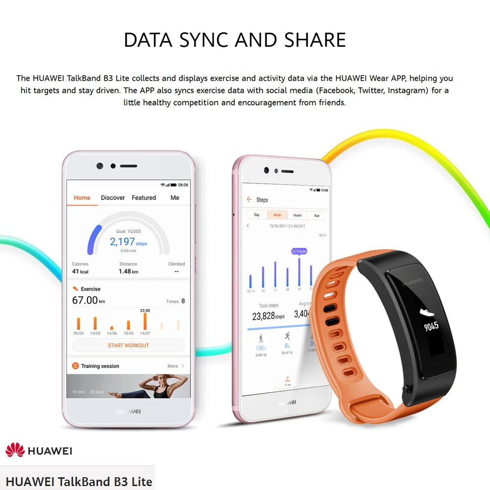 Смарт-браслет huawei Talkband B3 Lite, bluetooth-гарнитура, ответ/завершение вызова, запуск, сон, Автотрек, будильник, сообщение
