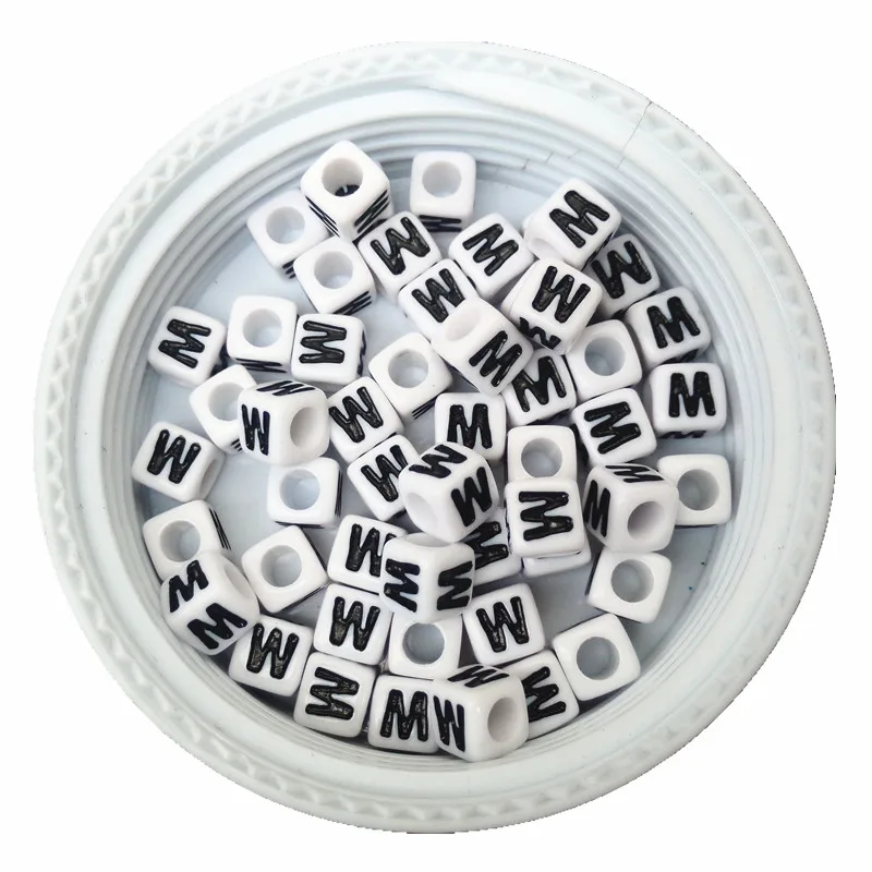 

High Quality 1800PCS/Lot 7*7MM Square Shape Single Letter W Printing Acrylic Alphabet Beads Fit for Name Bracelet Jewelry Beads