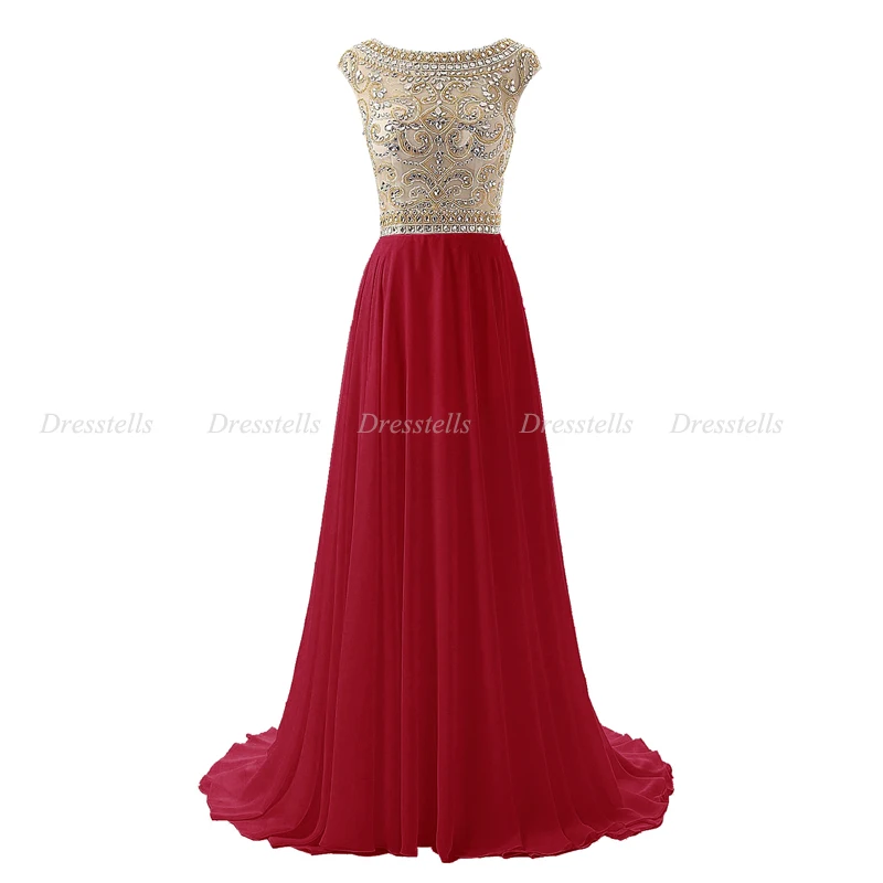 Dresstells Custom Made O-neck Cap Sleeves Beading A-line Long Prom Dress Evening Formal Vestidos | Свадьбы и торжества