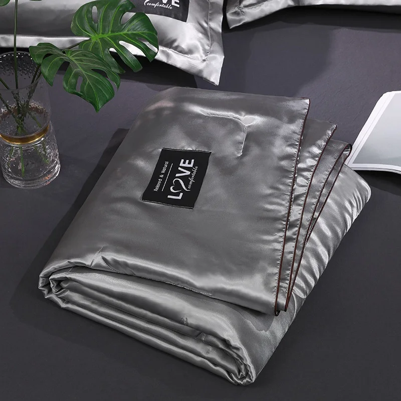 H Satin Silk Quilt For Summer 12 Solid Color Bedding Set Bedspread Blanket Comforter Bed Cover King Queen Size new - Цвет: H