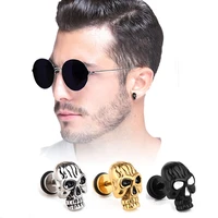 sexemara 1 pc hot sell punk skull earrings for men boys cool jewelry hip hop stud earrings vintage rock skeleton earrings