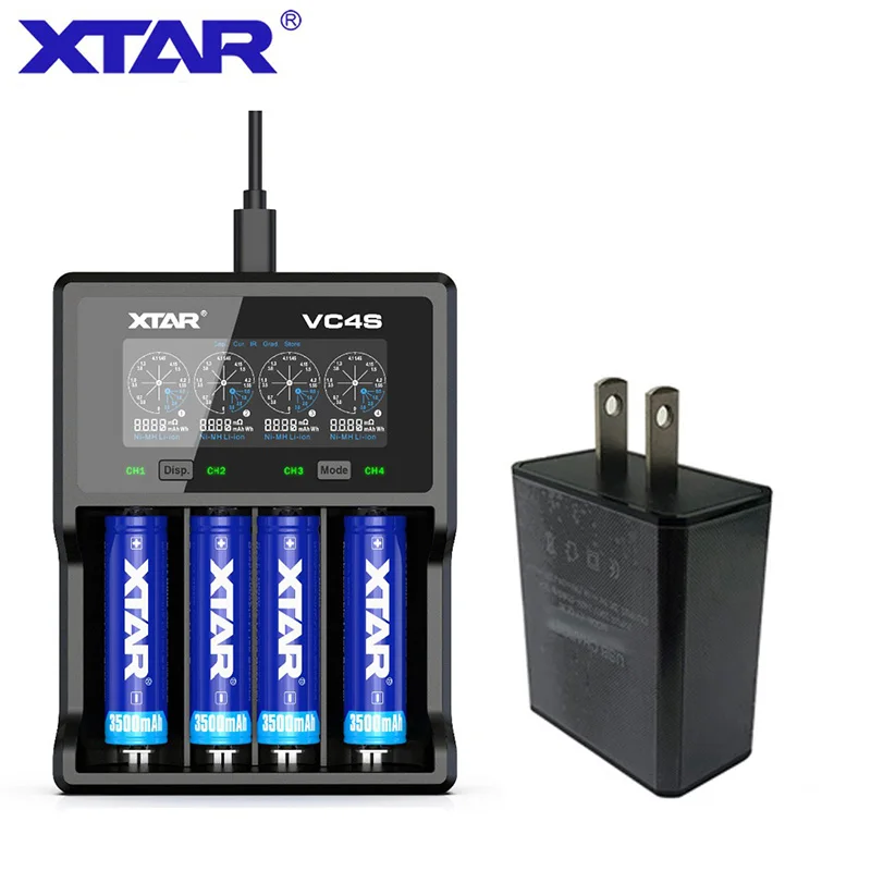 VC4S with US Plug XTAR VC4 S VC4S QC3.0 быстрая зарядка, Max3A для один слот применяется к 3,6/3,7 v Li-Ion IMR/INR/ICR/Батарея 18650 14500 20700 21700 - Цвет: VC4S with US Plug