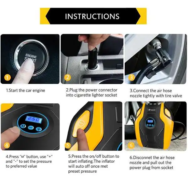 Tire Inflator Air compressor Pump 12V DC Portable Auto pump with Digital Display up to 150PSI for Car Bicycle and Othe | Автомобили и