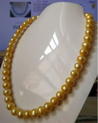 

free shipping natural 9-10mm south sea gold pearl necklace