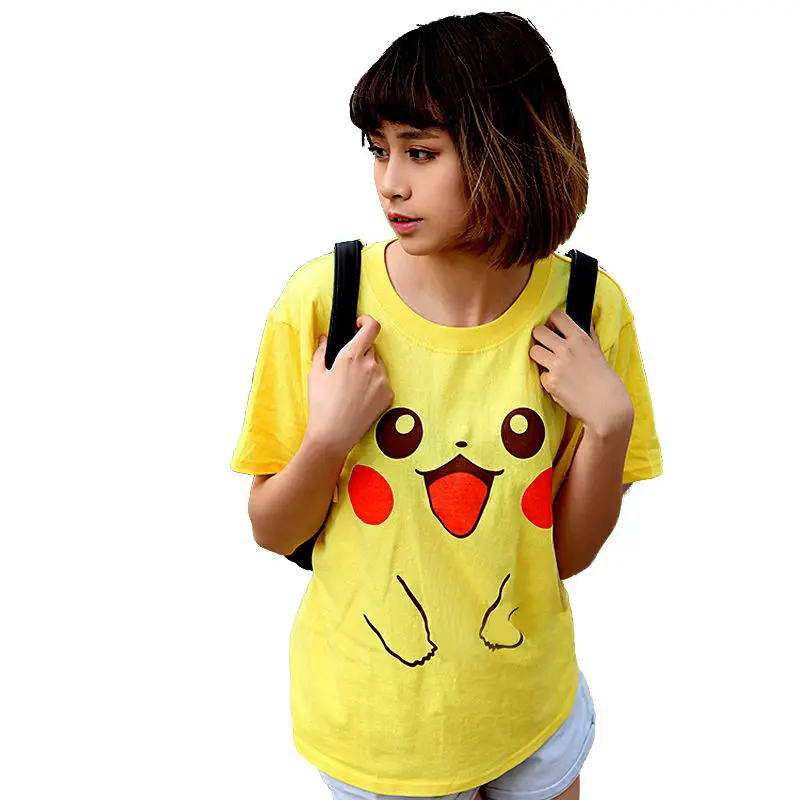 Новой pokem Go Пикачу Косплэй костюм желтый женские летние с коротким рукавом