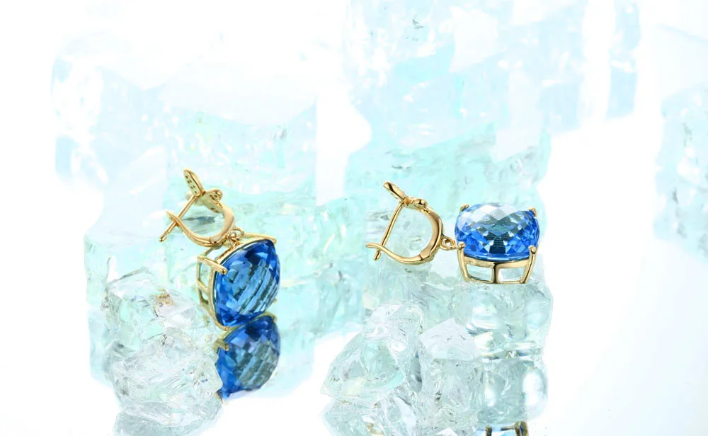 18.06ct красивые шахматные серьги с голубым топазом H SI|Серьги-подвески| |