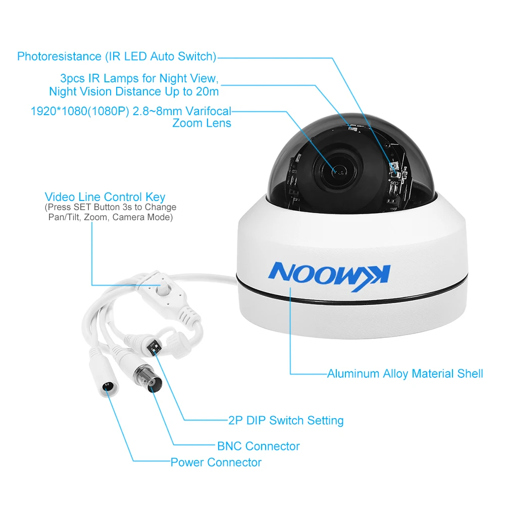 Kkmoon HD 1080 P AHD CCTV камера 2,8~ 8 мм Автофокус PTZ Doom камера 1/2. " CMOS 2.1MP 2 ИК светодиоды камеры видеонаблюдения