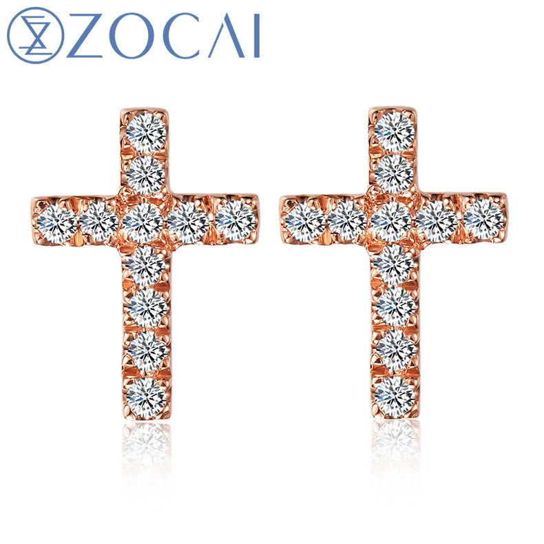 Женские серьги гвоздики ZOCAI с натуральным бриллиантом 0 08 карат 18 золото (Au750)