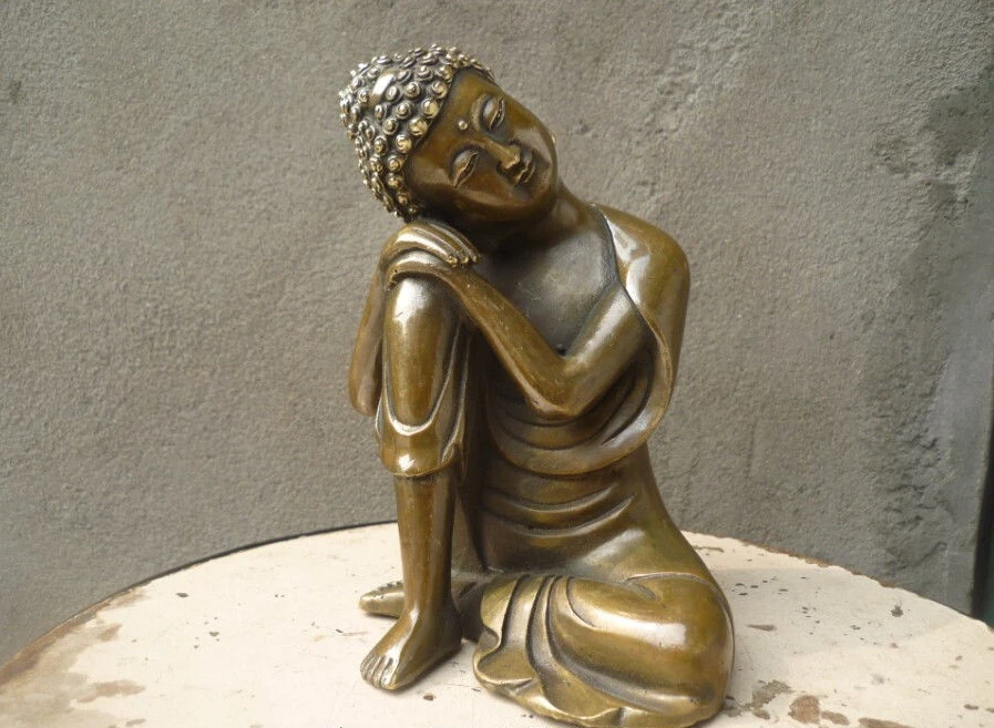 Продуманная китайская статуя Fengshui ручной работы из старой меди Спящий Будда
