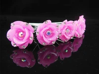 20pcslot free shipping hot pink flower with little crystal hair pins wedding party woman hair clips